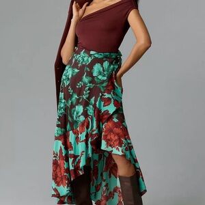 Floral Asymmetrical Skirt with Off-Shoulder Top
